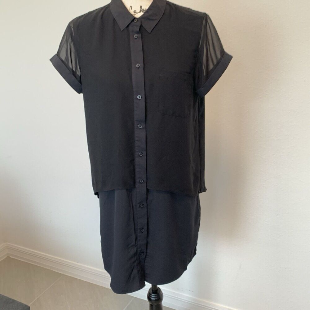 Banana Republic Size 6 Black Button Down Short Sleeve Sheath Dress
